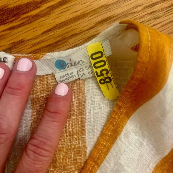 Boden Jumpsuit Mustard Yellow Striped Mila Wide Legged Linen (Women Size 6) - Picture 8 of 8